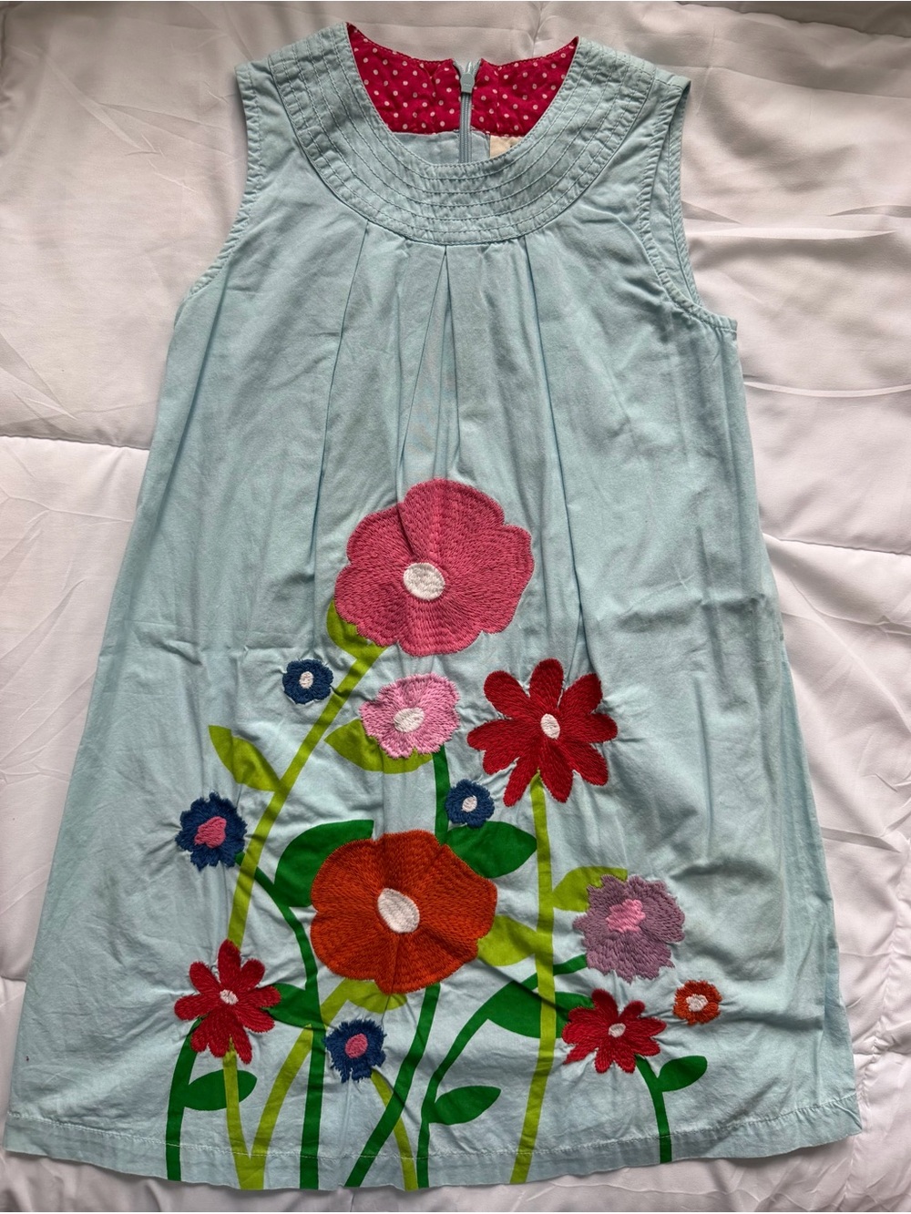 Mini Boden Light Blue Dress with Pink Polka-Dot Lining